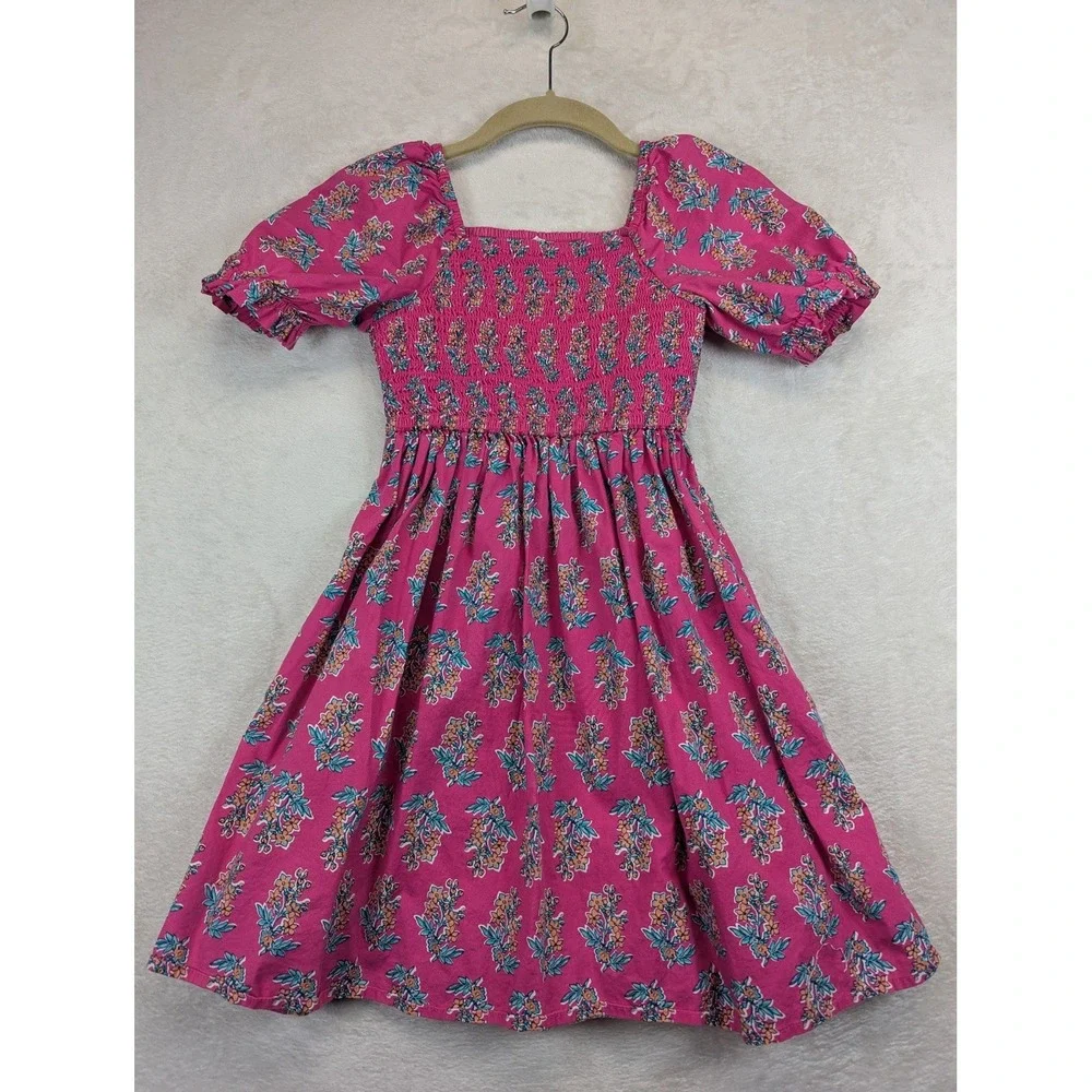 Crewcuts J Crew Girls Floral Smocked Puff Sleeve Dress Pink Size 8